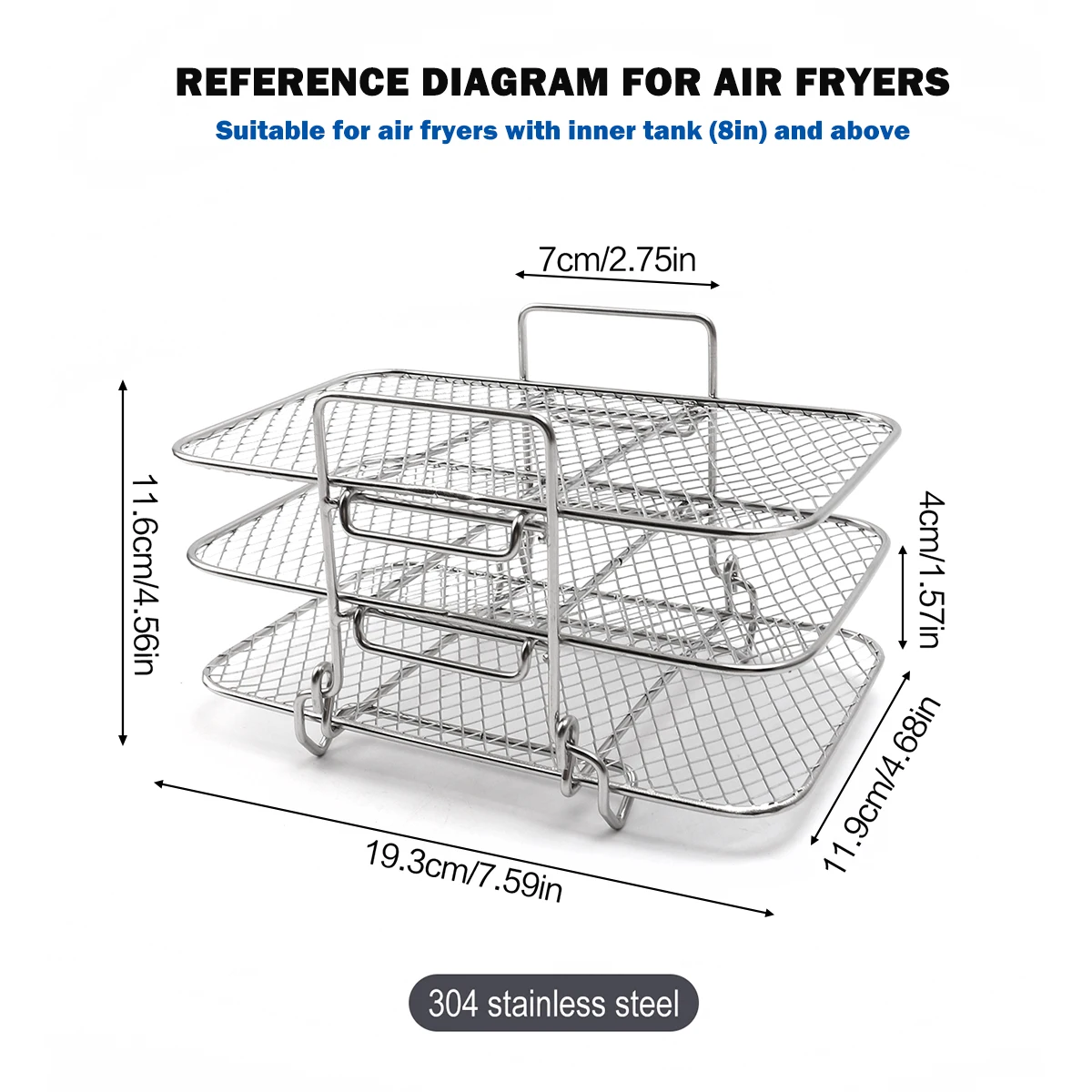 304 stainless steel 3-layers air fryer bbq rack for kitchen cooking