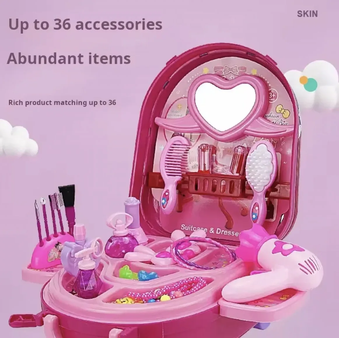 QW Spot Wholesale Girl Play House Pretend Toy Princess Alloy Suitcase Makeup Table Cultivates Hands-on Ability Multiplayer Game