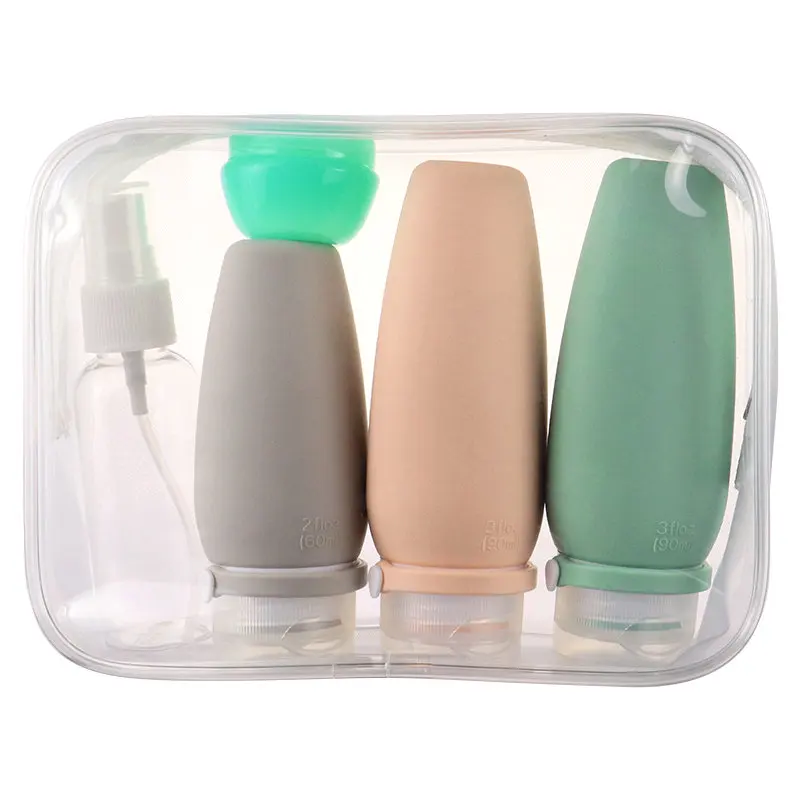 Travel Essentials Refill Squeeze Silicone Bottles Set Shampoo Tube Shower Gel Lotion Bottle Washing Kit with Travel Spray Bottle