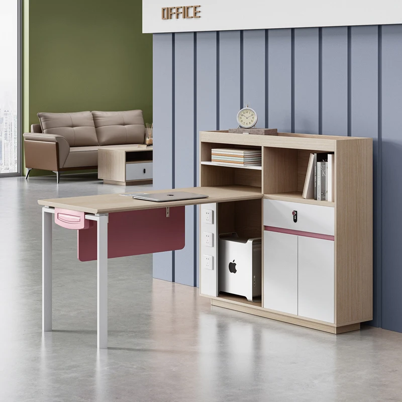 Two Person Desk with Partition Simple Modern Computer Home Office Table Office Furniture Work Position Staff Desk with Storage