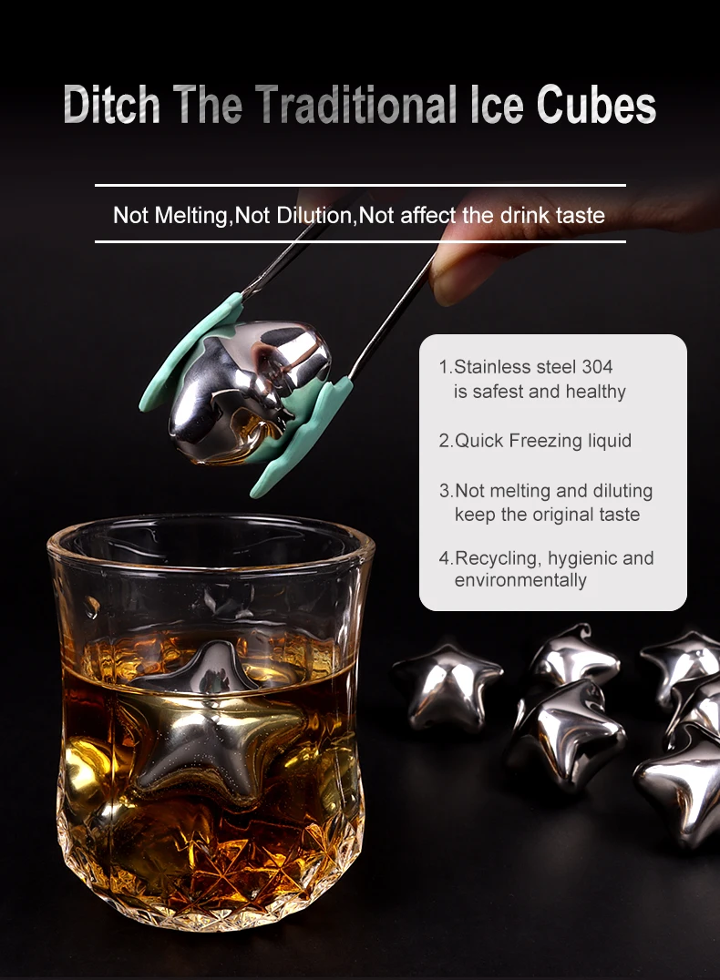 Hot Sales Reusable Whisky Chilling Wine Stones For Stainless Steel Ice Cubes set