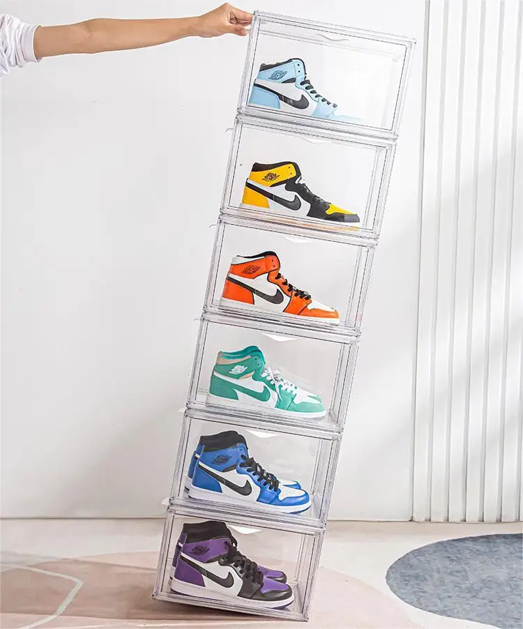 Plastic Sneaker Stackable Storage Transparent Boxes Drop Front Custom Acrylic Wholesale Drawer Type Clear Shoe Box