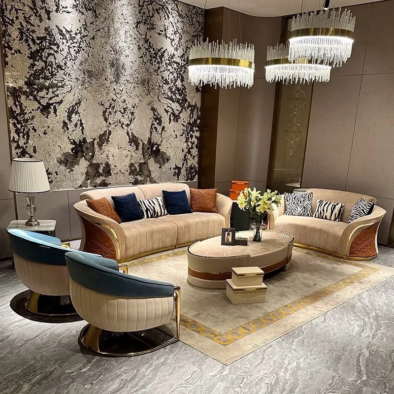 Luxury Wood Veneer Microfiber L-Shape Sofa Set Slipcovered for Home Office Bar Basement Use-for Living Room Furniture