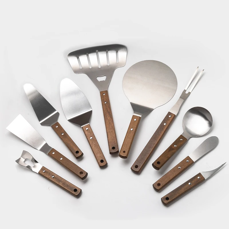 Набор мини-лопаток из нержавеющей стали с деревянной ручкой