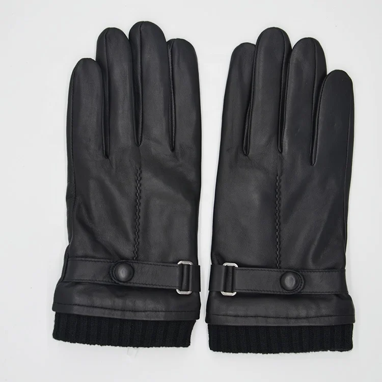 Custom Lambskin Black Leather Gloves Winter Keep Warm Fashion Leather Gloves Men