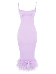 F545 Elegant Fashion Party Dress Leather Square Collar Sexy Bodycon Midi  Backless Spaghetti Strap Women