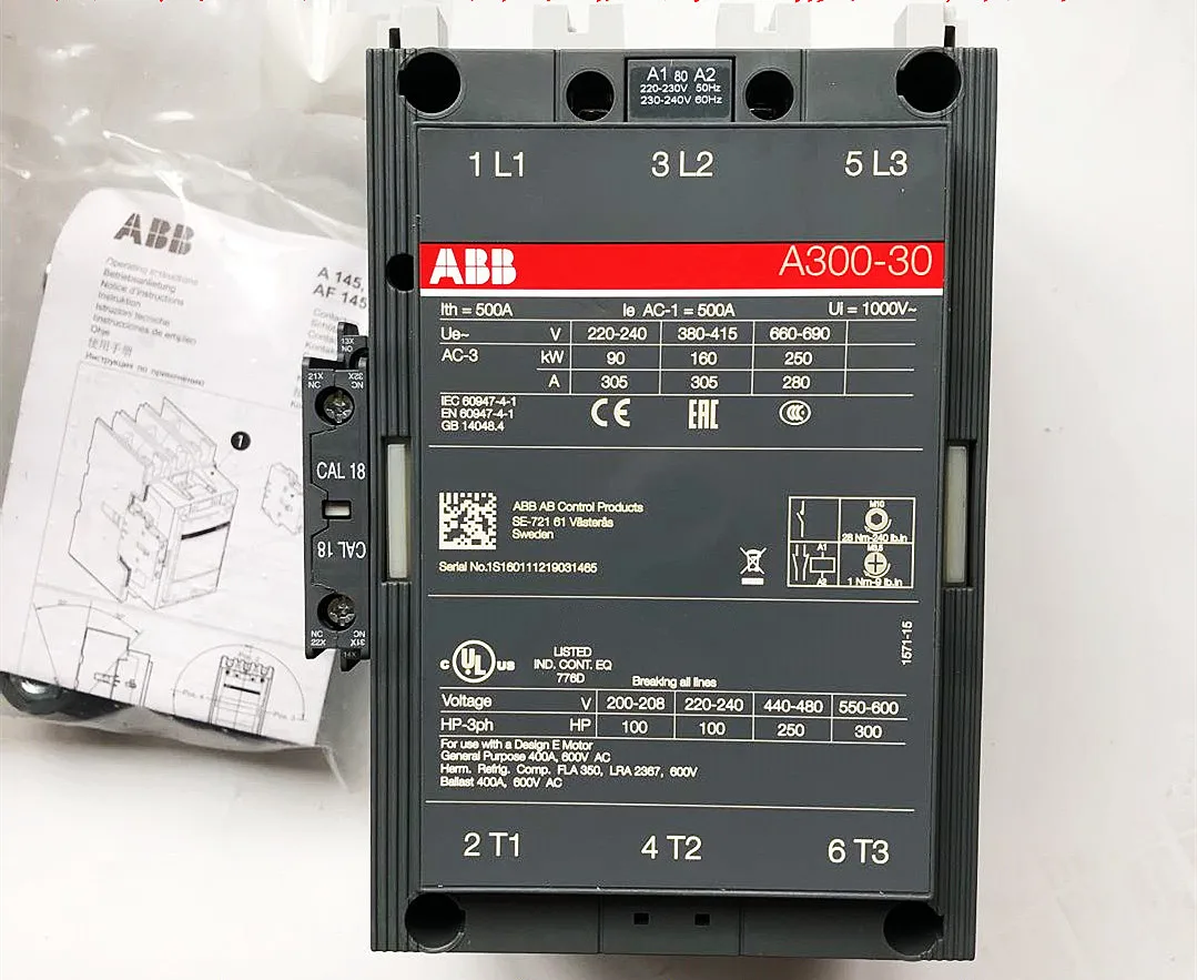 Distributors ABB-China Industrial controls AC DC 220V-230V 24V 110V 380-400V A260-30-11 A300-30-11 contactor
