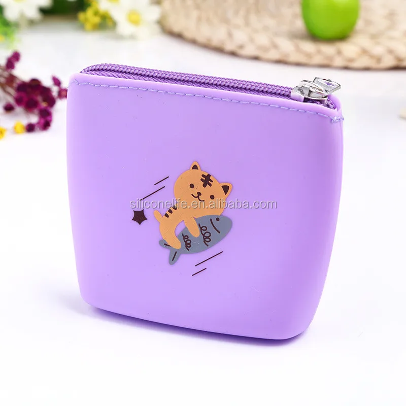 New Small Cute Cat Coin Purse Bag With Zipper Kids Cartoon Silicone Kawaii Bag Coin Pouch Children Purse Holder Kids Coin Wallet
