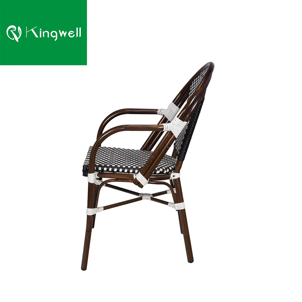All-weather french style outdoor rattan dining arm bistro chairs