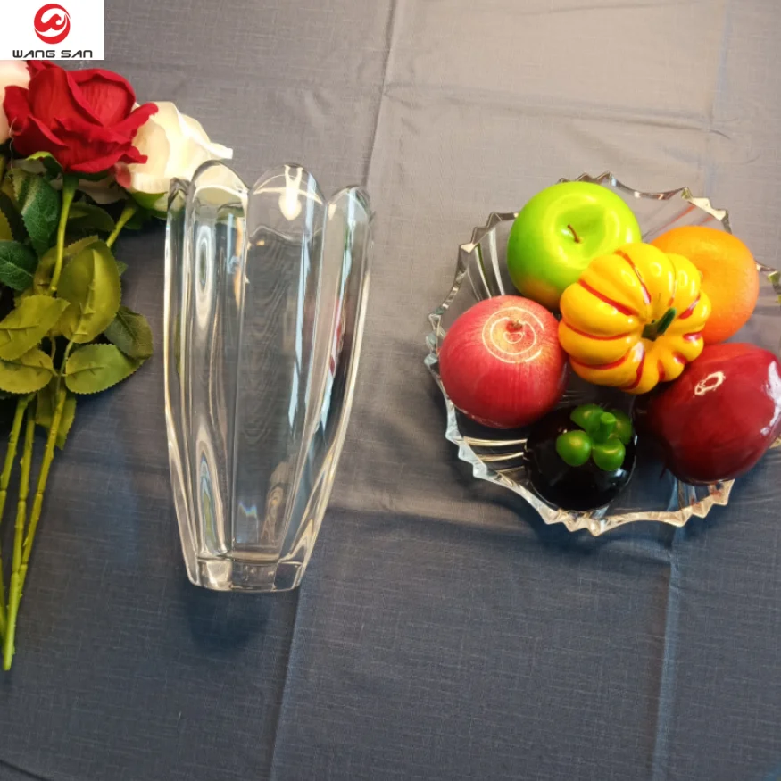 250mm crystal modern rock pattern style flower glass vase wholesale  glass vases wedding centerpiece clear