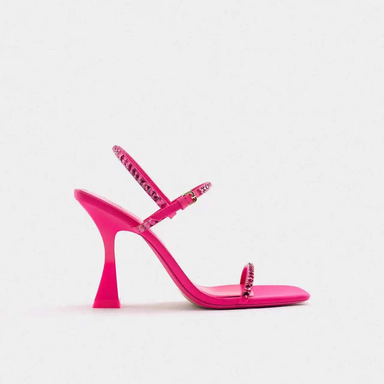 Personalized Rubber Pu High Heels Sandals Ladies Party Square Toe Slip On Sandals