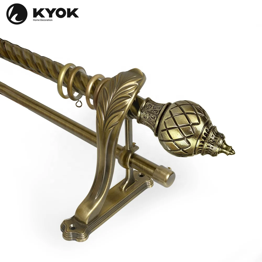 KYOK home curtain decoration factory Muslim style classic bronze single / double bracket curtain rod set