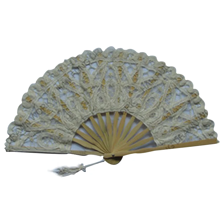 New Handmade Bamboo Cotton Bulk Lace Hand Fans For Wedding