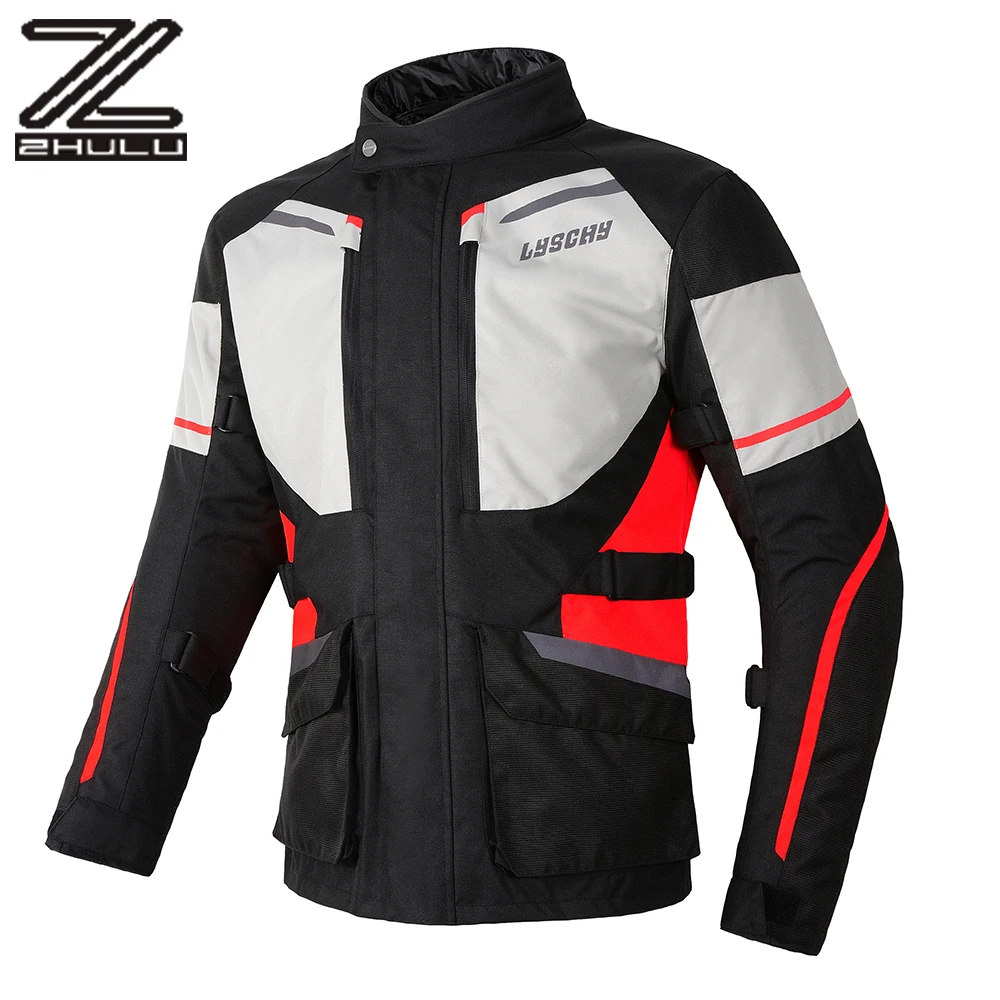 Customized New Design Waterproof Adventure Motorcycle Riding Suit Gray Red Protection Motocross Armor Jackets For Men