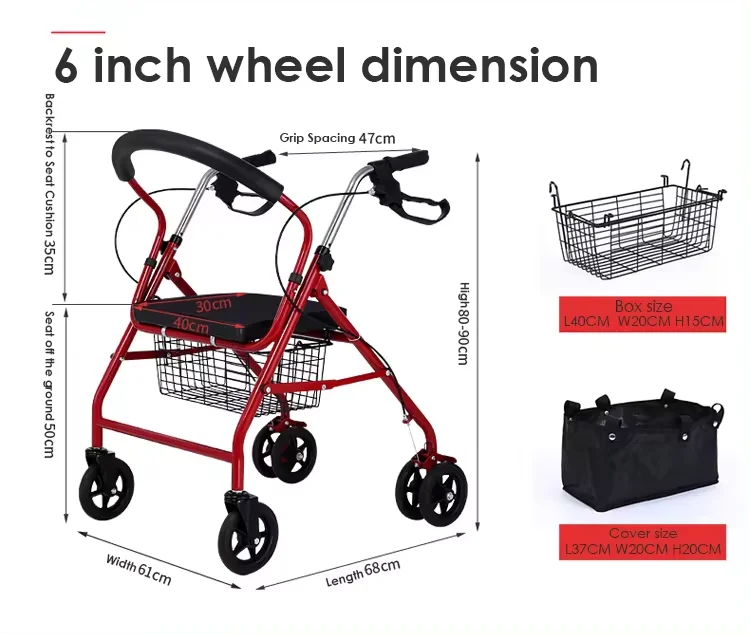 Aluminum rollator/walker with wheels and seat/mobility with wheels and seat