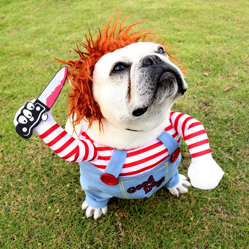 Pet Dog Halloween Clothes Dogs Holding a Knife Halloween Christmas Costume Novelty Funny Pet Cat Party Cosplay Apparel Clothing