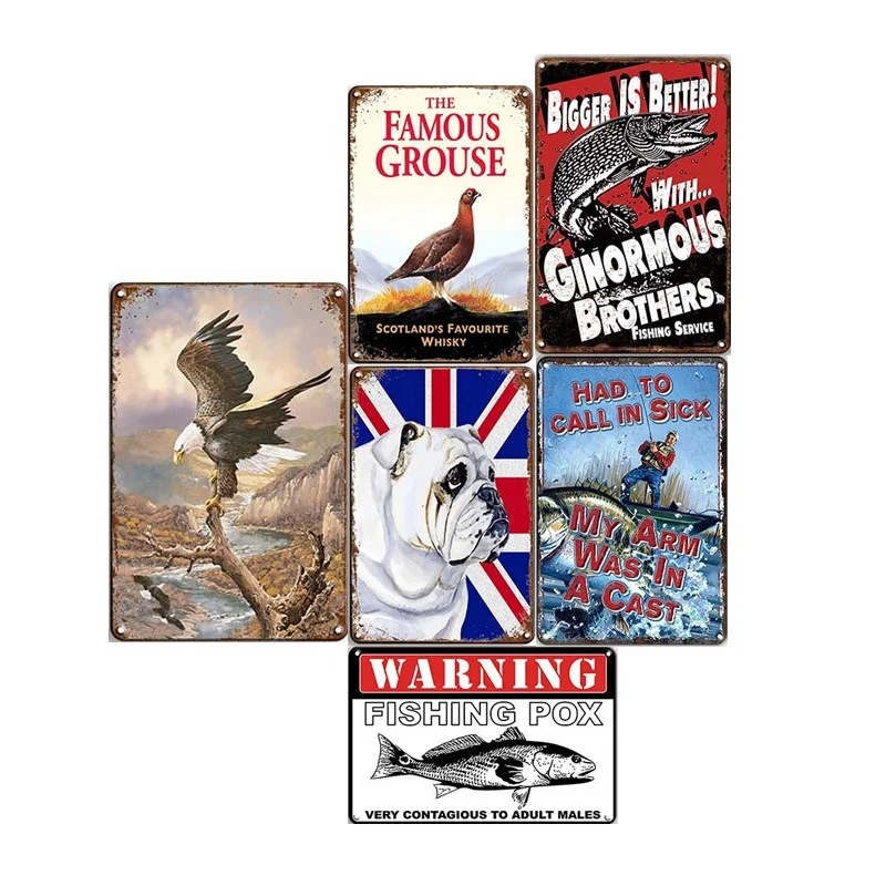 Vintage Farm Grouse Dog Fish Metal Tin Signs Vintage  Poster Retro Garage Farm house Decoration Home Pub Club Man Cave Decor
