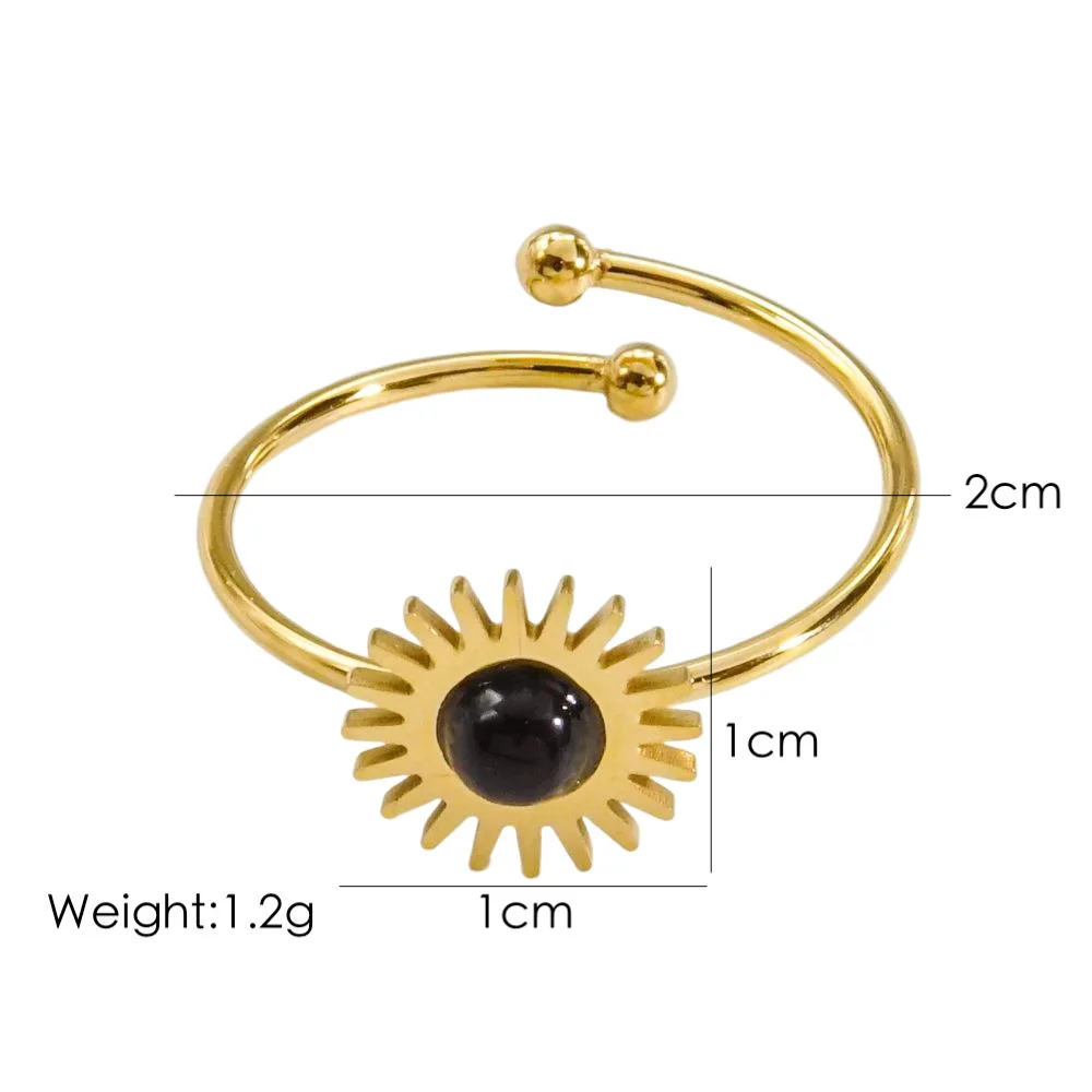 Colorful Natural Stone Setting INS Fashion Stainless Steel 14K Gold Open Turquoise End Ring