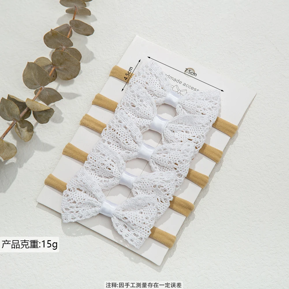 High Quality Girls Lace Bow Hairband Plain Color Crocheted Cotton Headband Baby Birth Gift Hair Accessories