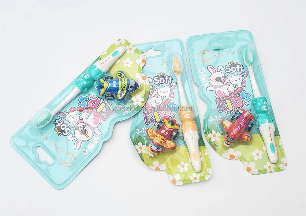 Custom Blister Package Children Kids Cartoon Toothbrush with plane toy
