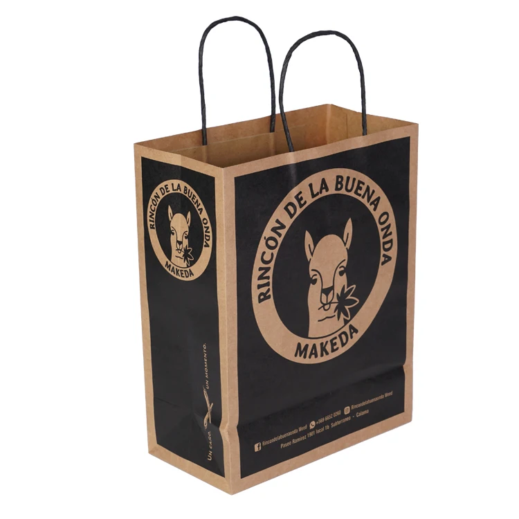 Cheap printed kraft paper shopping bags packaging twister paper handle with your own logo