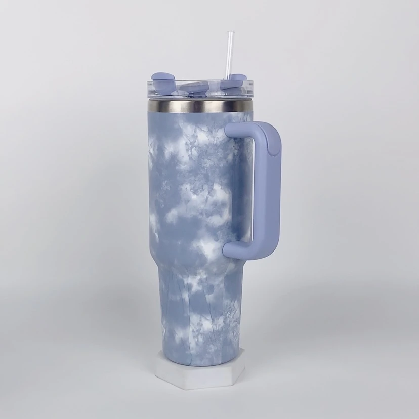 2025 Double Wall Stainless Steel Tie Dye Traveler Tumbler 40oz H2.0 Adventure with Straw and Handle