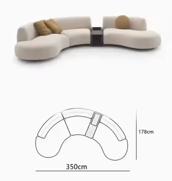 Italian Minimalist Velvet Multi-Seat S-Shape Abnormity Booth Beige Fabric Curved Sofa Set for Living Room or Exhibition Hall
