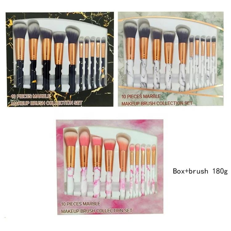 Makeup brush set private label 10pcs Marbling Handle cosmetic brush set