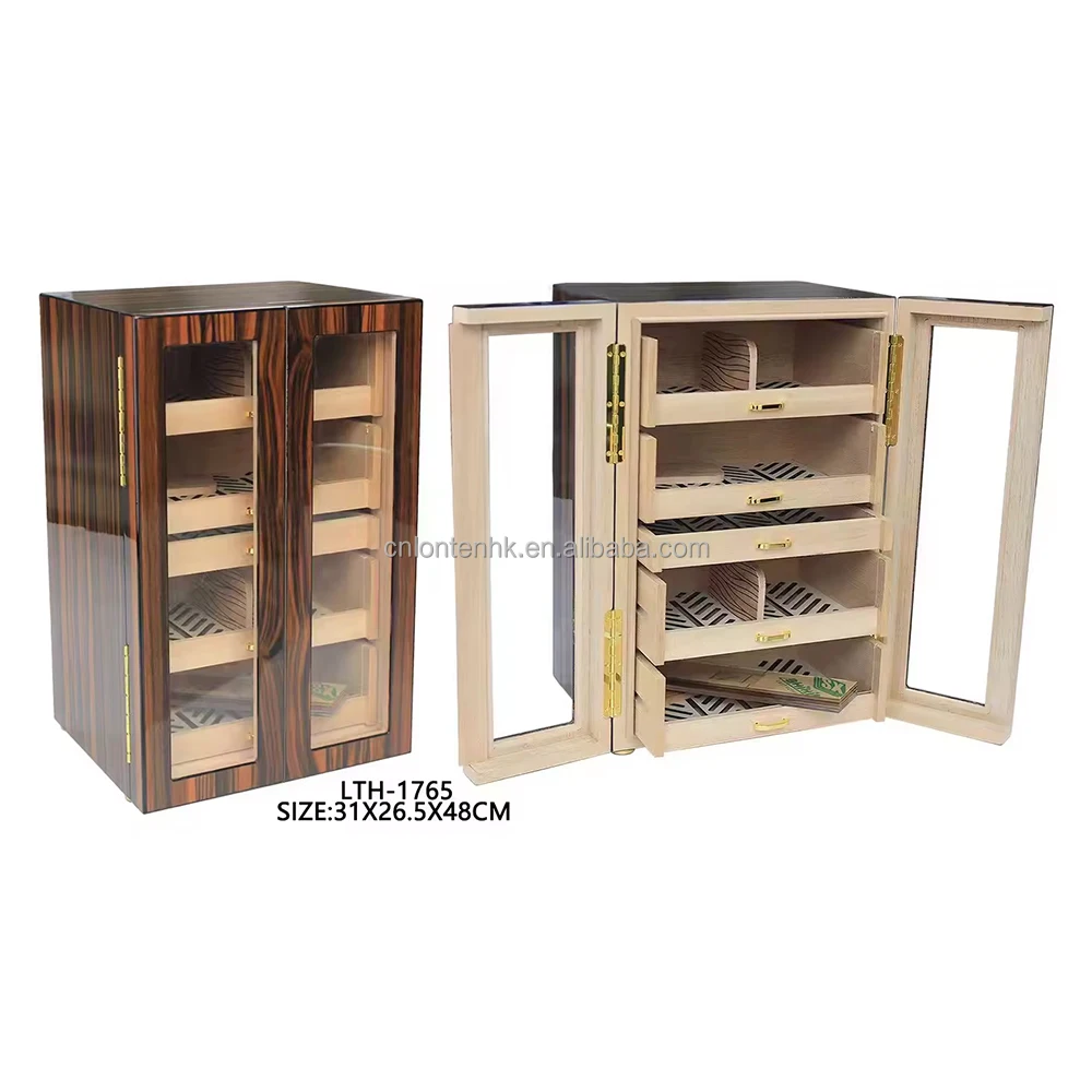 Loten 2024 New design american style glass cigar cabinets 100 cts wooden cigar humidors for sale used humidor cabinet