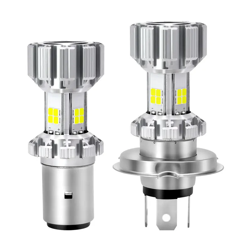 Motorcycle LED Headlight Bulbs 3030  H4 LED BA20D  Bi Lens Dual Beams Lights For Scooter E-bike Moto Headlamp 8-80V