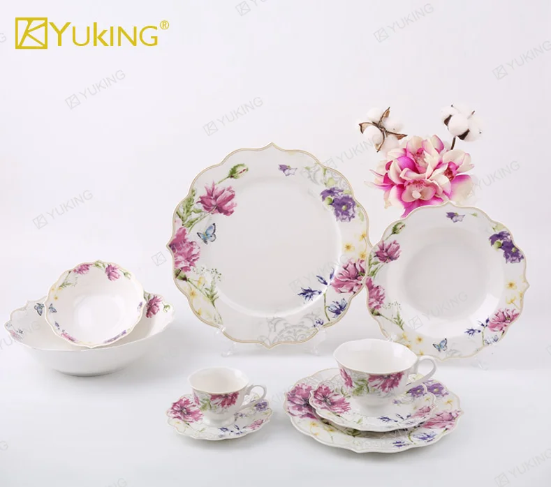 Factory Production Bird Plant Rose Flower Pattern Design Porcelain Tableware Set Factory Price Good Quality