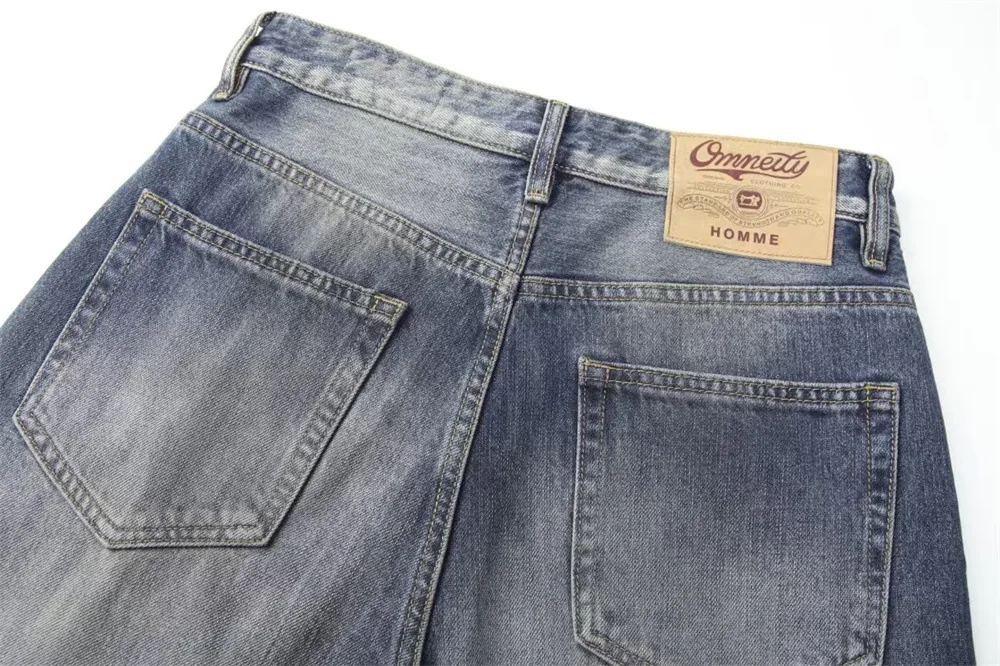 Men Vintage Blue Dye Fouling Washed Pants Men Gradual Change Faded Distress Jeans Men Fitting Baggy Wide Leg Designer Jeans