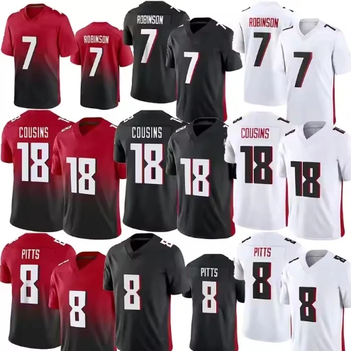 Прямая поставка 2024 Atlantas Falcon 8 Kyle -Pitts 7 Robinson 18 Kirk Cousins Todd Gurley Ii Футбольная майка