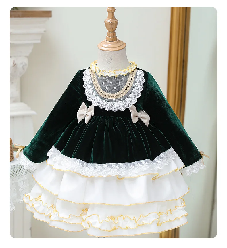 2022 Girl Lolita fluffy dress lace Princess dress Summer velvet and baby birthday dress
