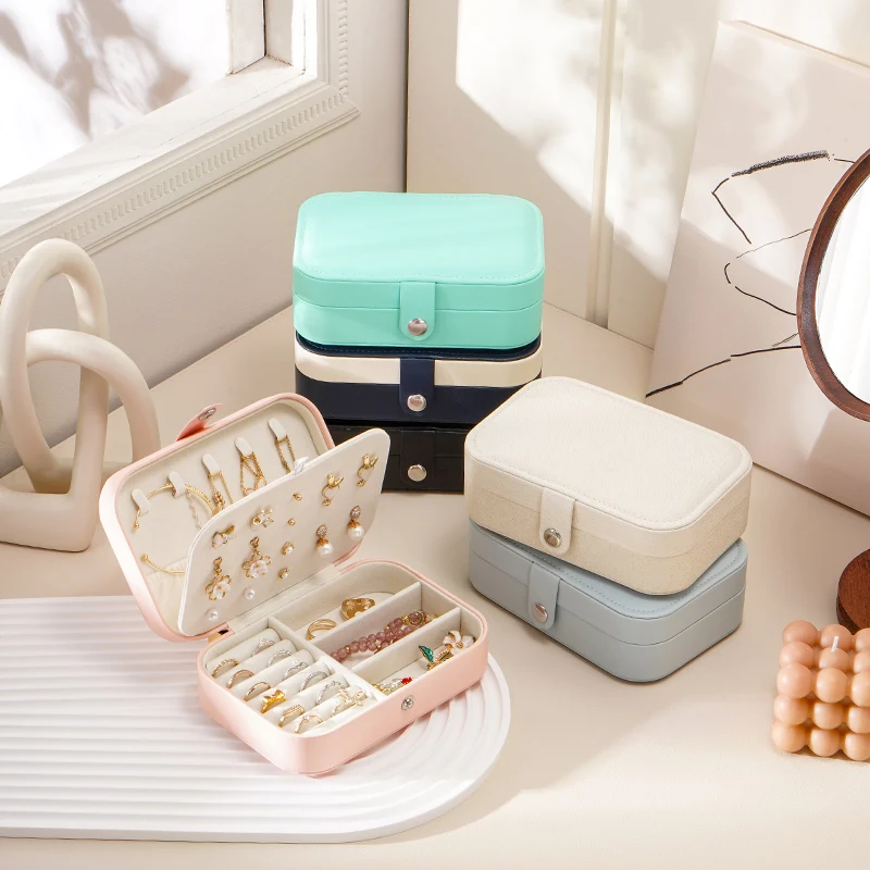 Wholesale Custom Logo Small PU Leather Trinket Jewelry Box Organizer Travel Necklace Ring Earring Jewellery Storage Gift Case