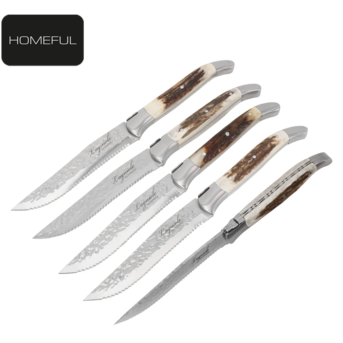 Laguiole Luxury Stainless Steel BBQ Serrated Steak Knife Set Premium Quality Kitchen Knife with Wood Bone Handle and Laser Logo