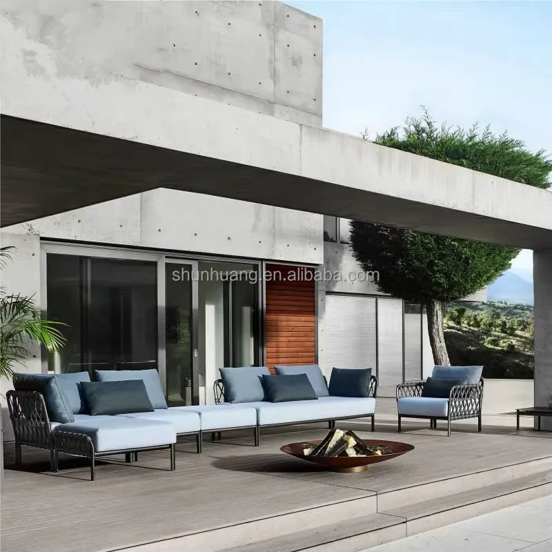 Алюминиевый набор садовой мебели для отеля виллы патио уличный диван с водонепроницаемой мягкой подушкой