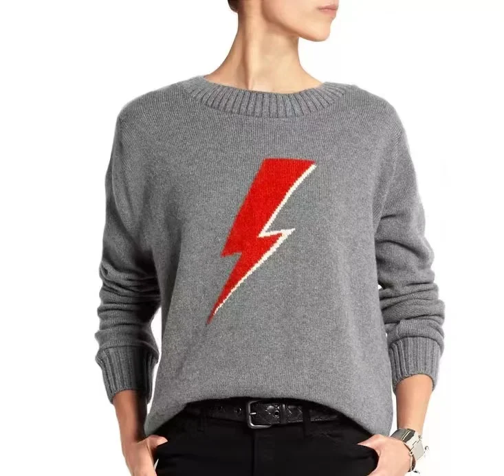 YF OEM ODM custom design Intarsia Knitting Gray Cashmere Sweater   men women  Custom Design Sweater