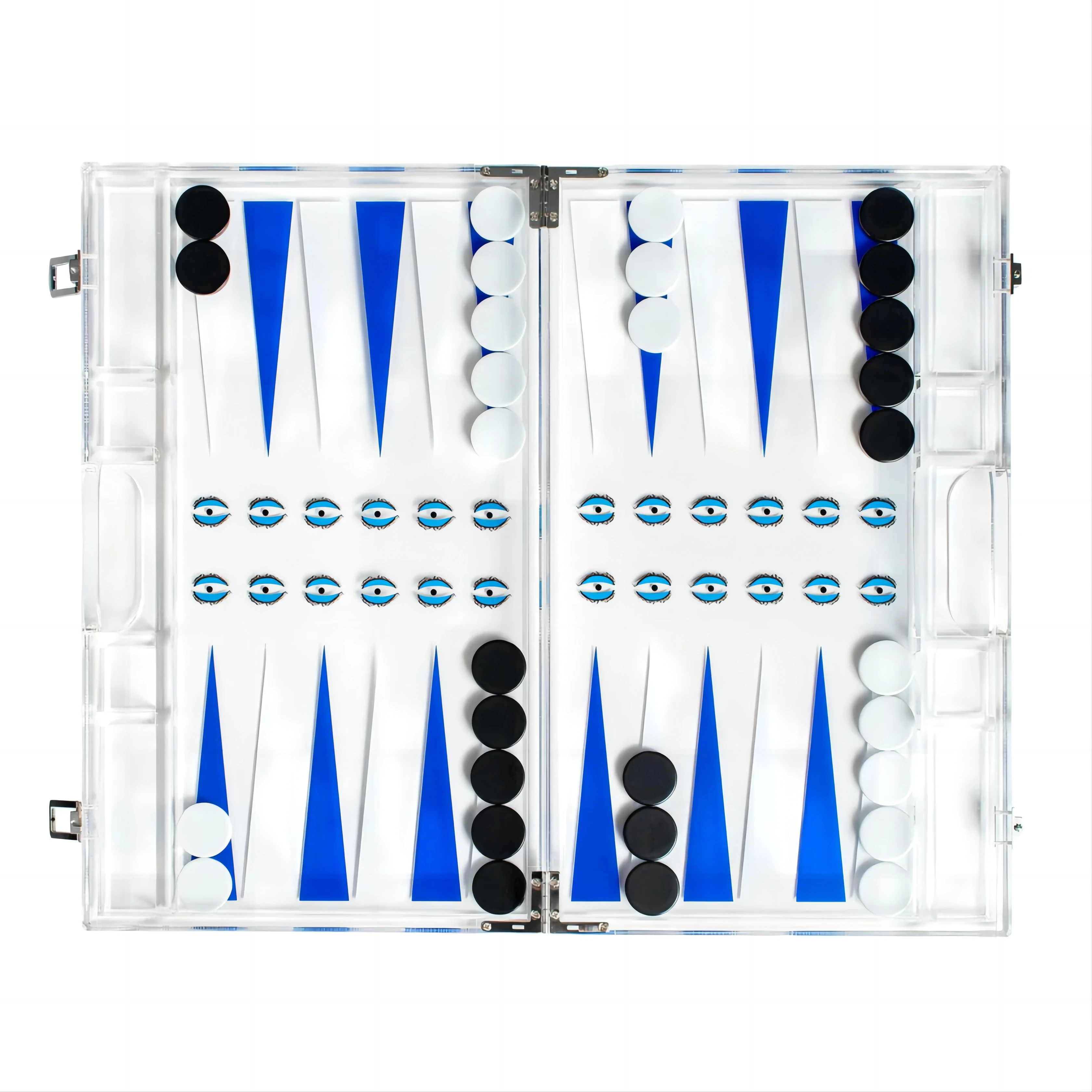 Large size fabulous transparent blue Eye Backgammon Set Folding Plexiglass gift box For family gathering