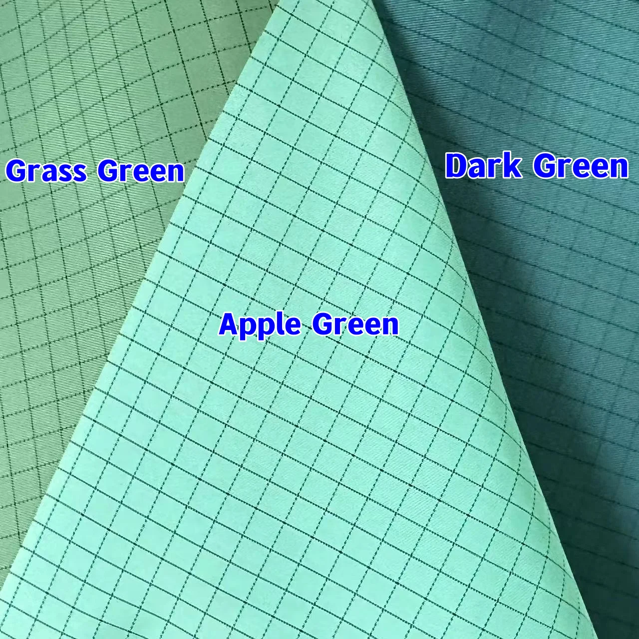 Wholesale 75D 100D Grass Green 5mm Polyester Carbon Fiber Stripe Grid Anti static Reusable Textile ESD Uniform Fabric