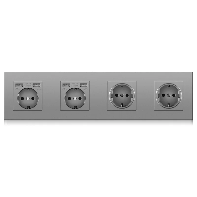 Professional switch factory German plastic panel 4 Gang wall socket with 4 USB charging ports