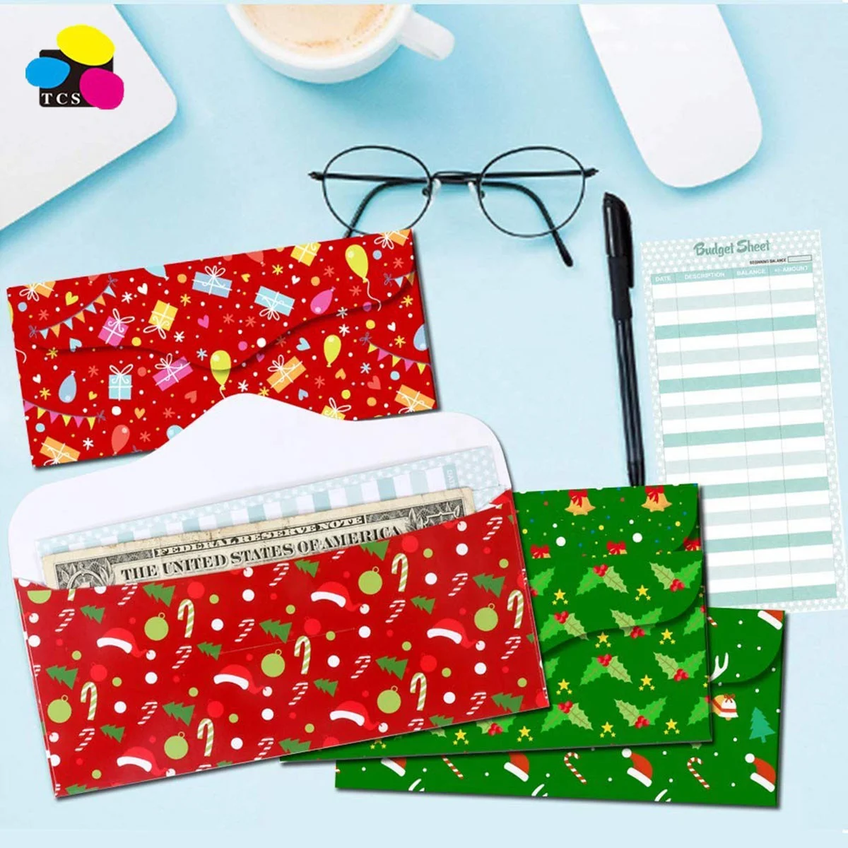 Bulk sale Coated Paper Christmas Pattern  Red And Green Portable Size Money Cash Envelope Wallet