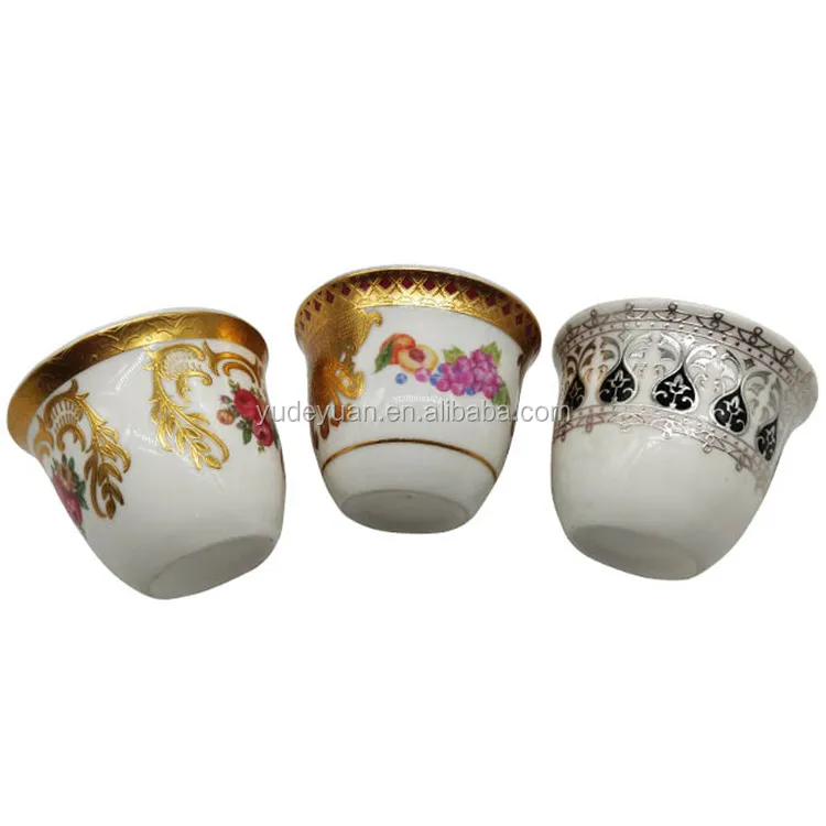 Porcelain Factory Custom Printed Design Luxury Small Coffee Arabic New Bone 80cc 60ccCawa Cup Set Without Handle