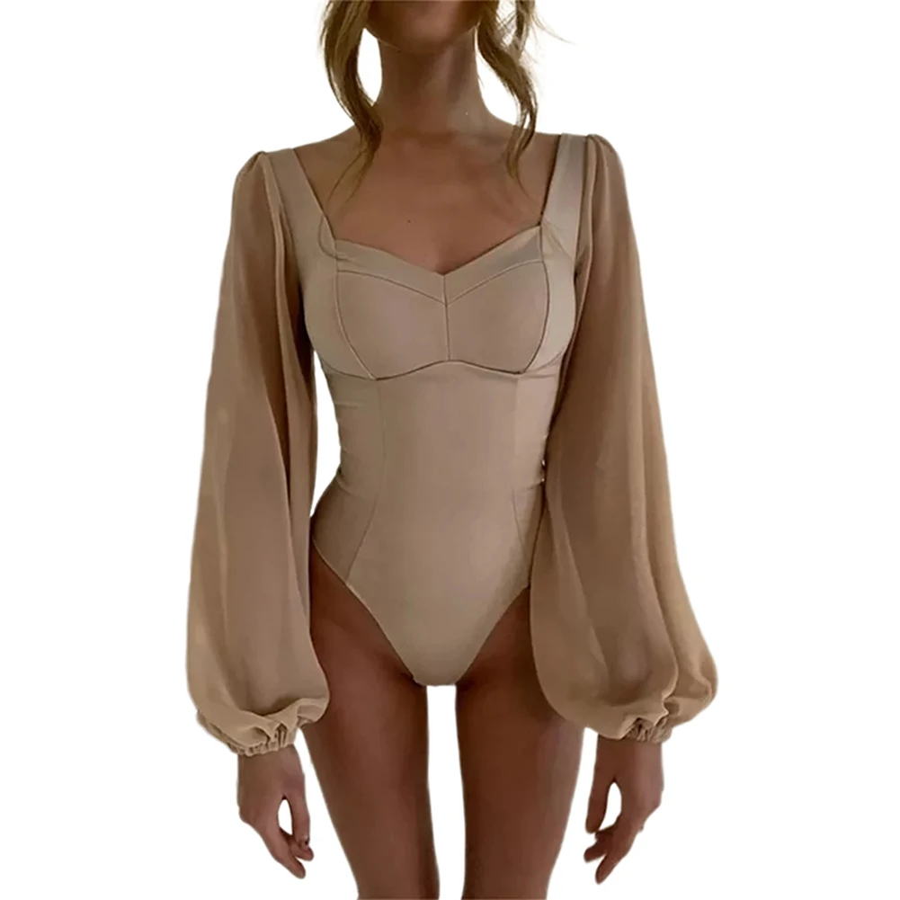 Customized Trending Spring Long Sleeve Tops Highcut Woman Fashion Catsuit Bodysuit