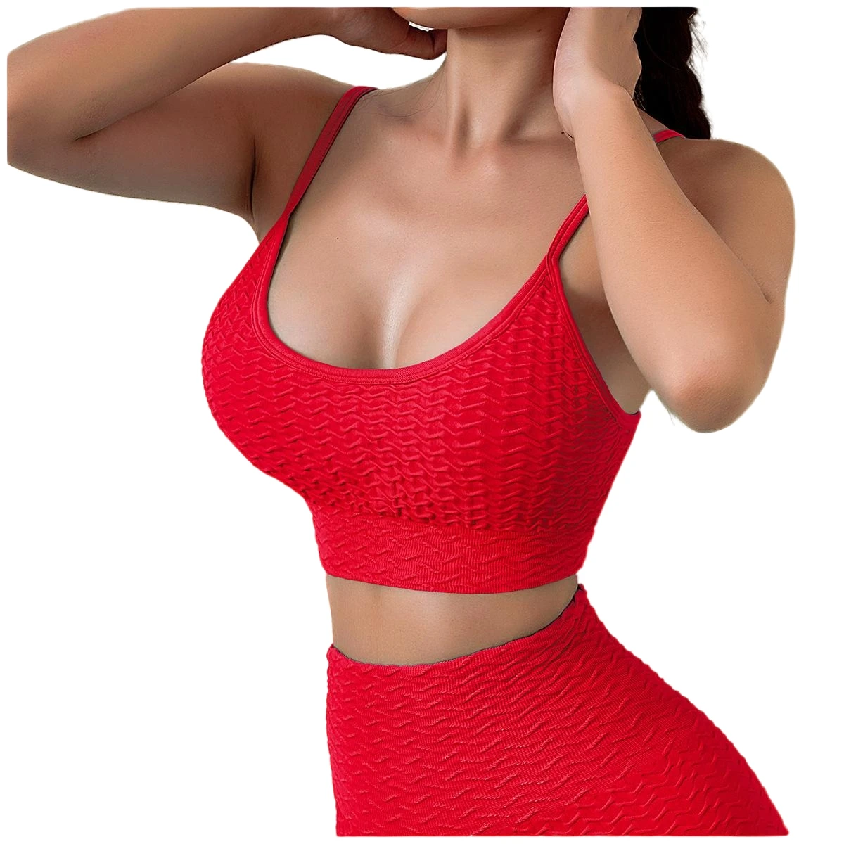 6549707 SEXY Impact Spaghetti Strap Screw Thread Back Shaping Deep U-Neck Fitness Yoga Sports Bra Crop Top