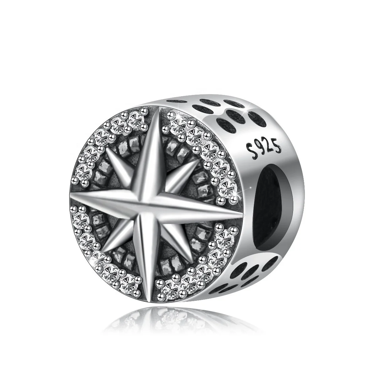 Isunni Jewelry Sunflower Hexagon Star Pattern Circular Shape Charms S925 Sterling Silver Bracelet Spacer Beads