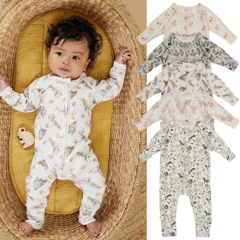 Custom printing pattern unisex Infant Jumpsuits toddler bodysuit newborn baby clothes rompers cute Bamboo baby pajamas