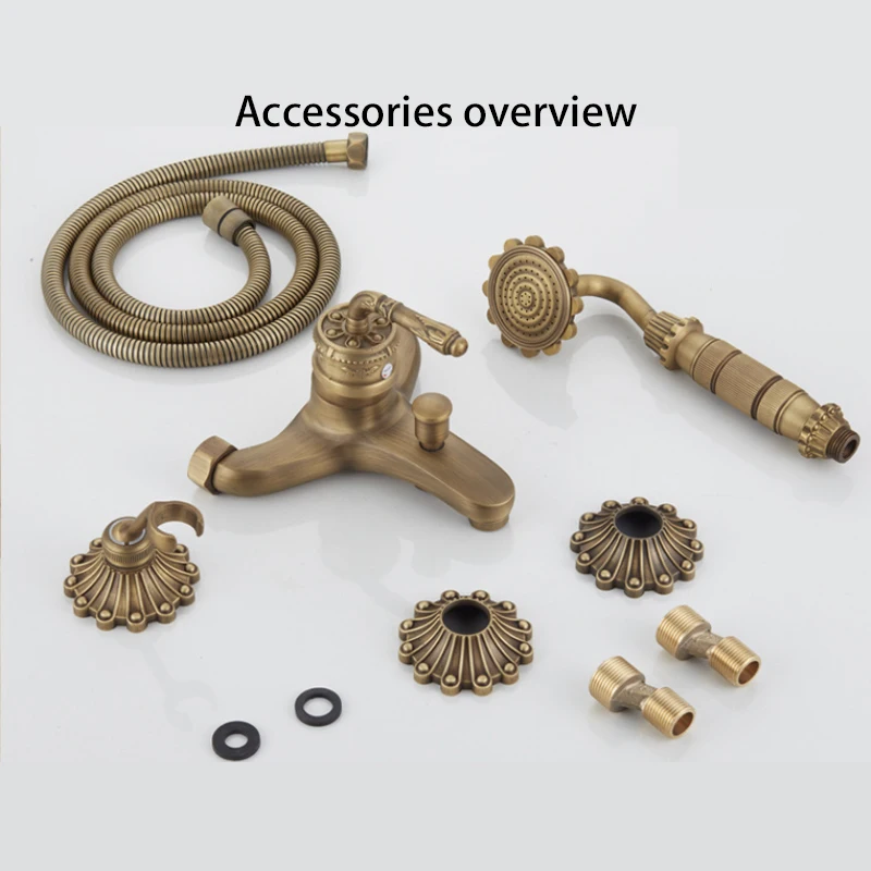 Bathroom European style retro antique exquisite carving handle all copper relief simple shower