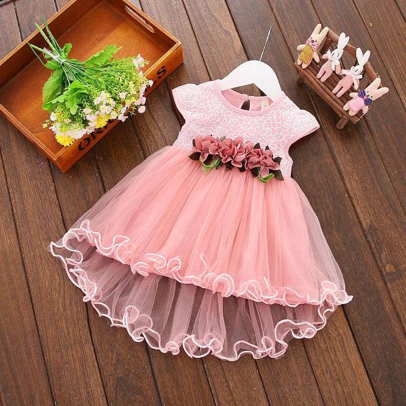 2022 New fashion style Summer toddler girls frock one piece dress rose decoration kids dress for one year old baby