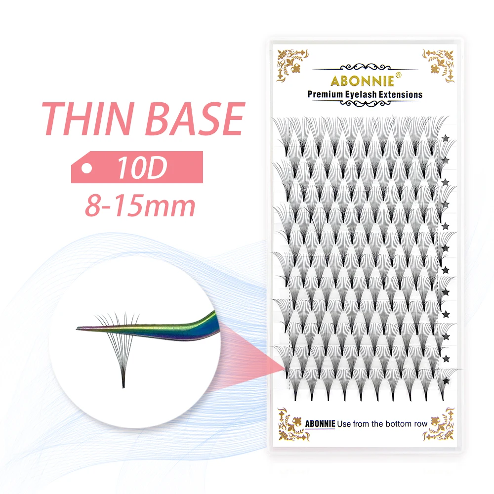 
Abonnie pointy base 0.07 heat bonded sharp pre made 10d fans thin pre made volume fan eyelash extension pre made volume fans 